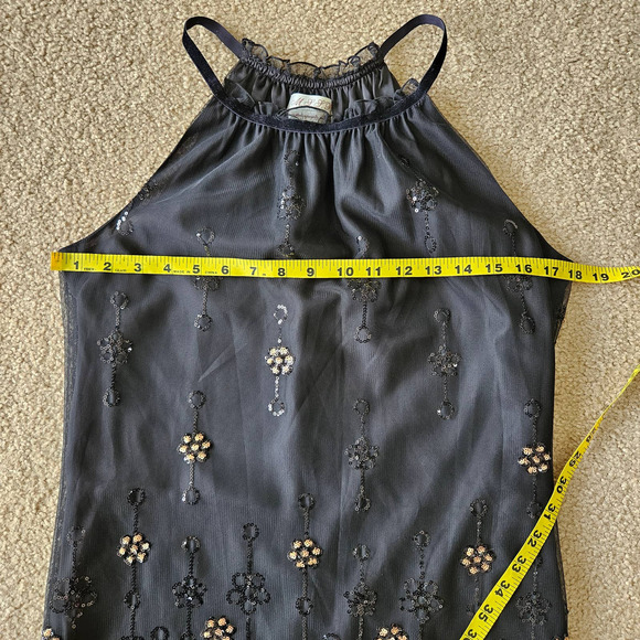 Max Studio Specialty Sz S Whimsigoth‎ Chic VTG Black Gold Halter Sequin Dress - Picture 9 of 13